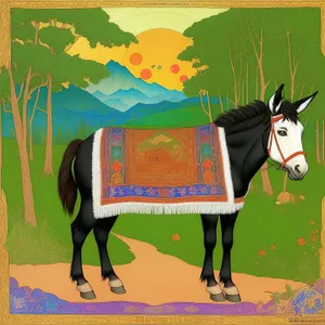 Artistic Cartoon Horse with Saddle Blanket