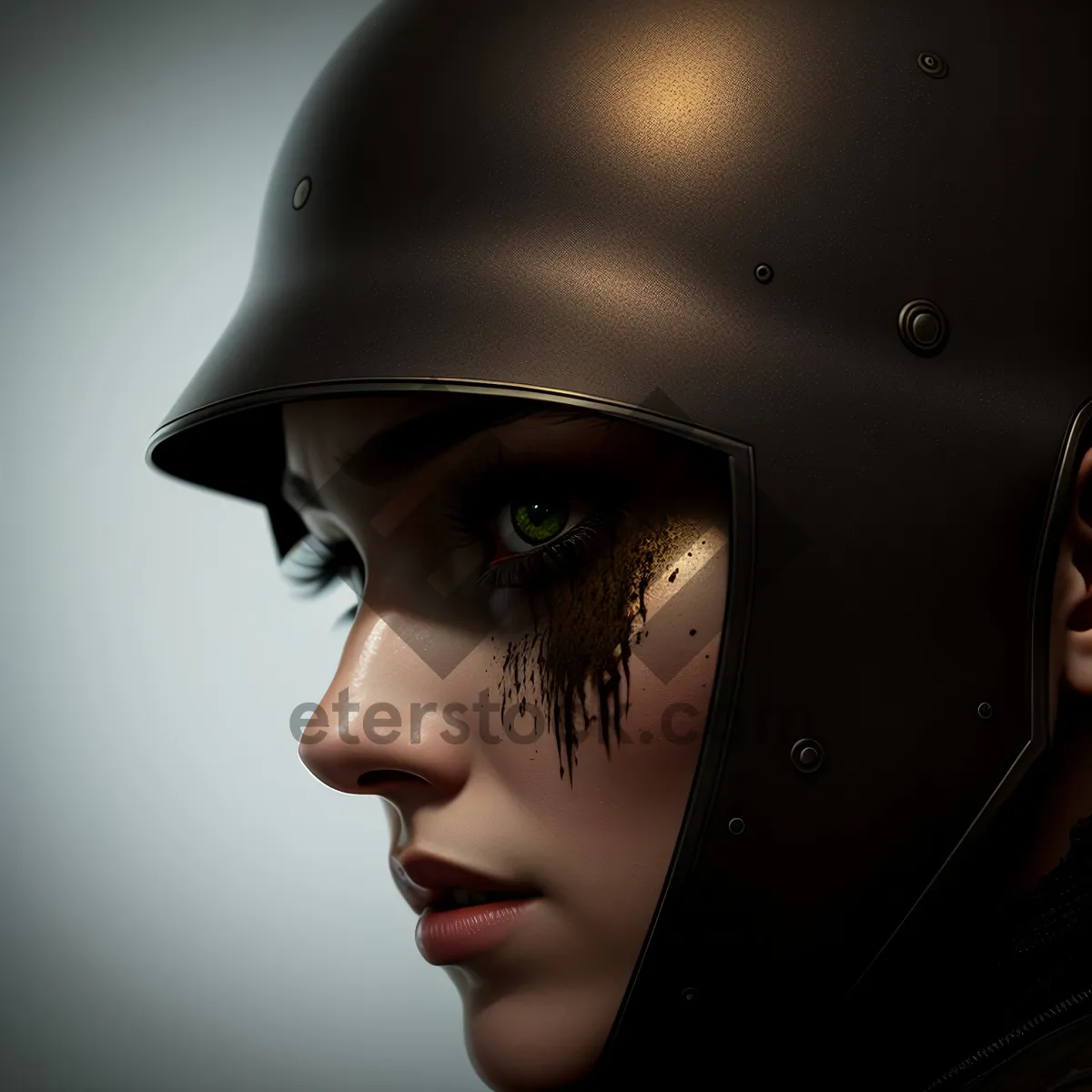 Picture of Stylish helmet-adorned model with captivating eyes