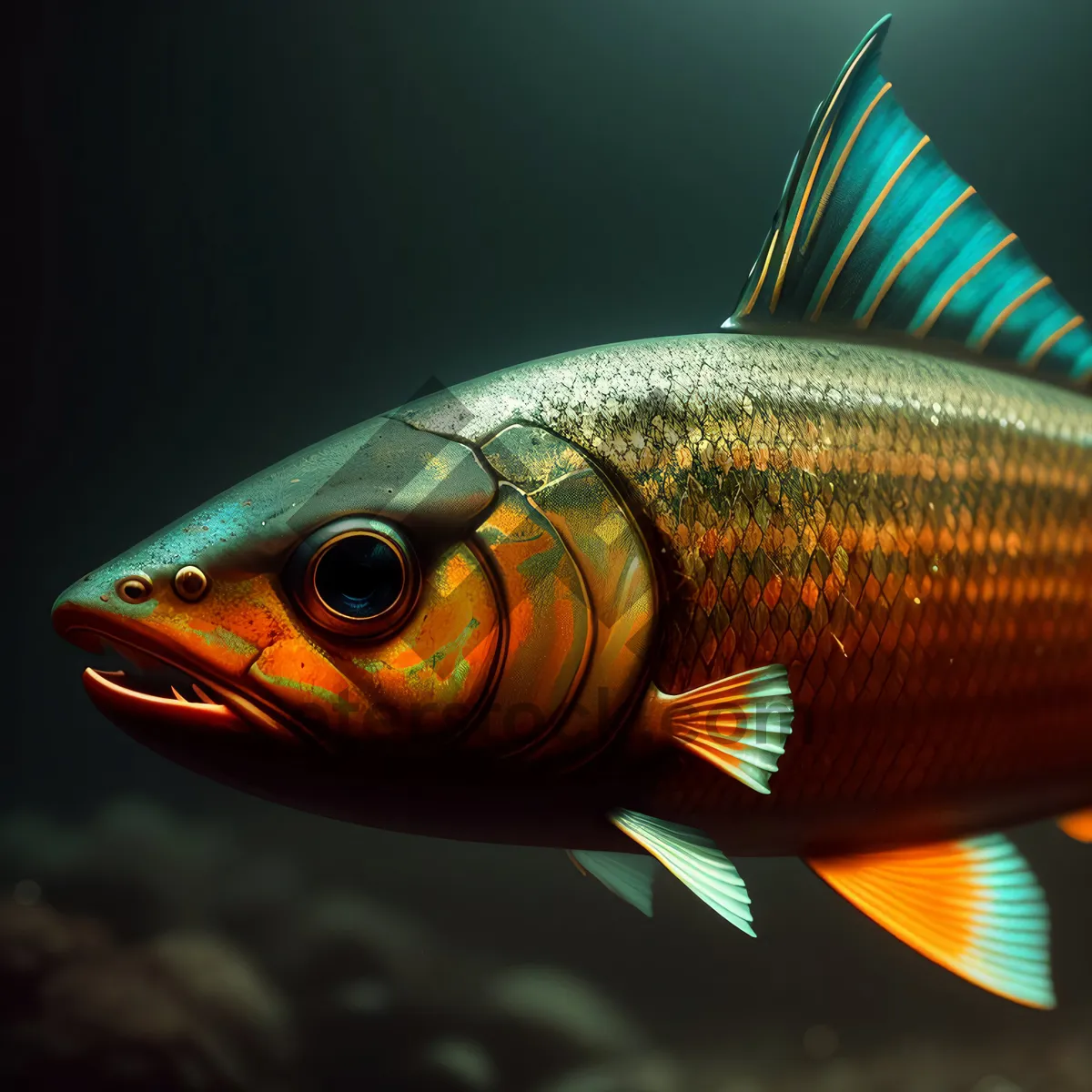 Picture of Vibrant Orange Goldfish Swimming in Aquarium