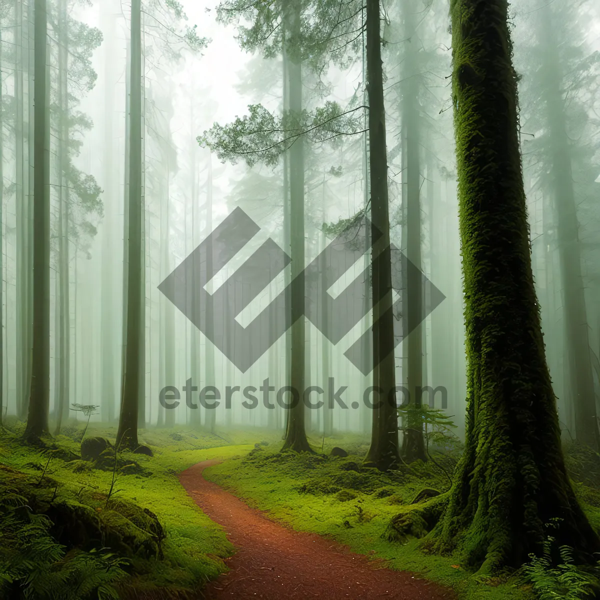 Picture of Sunlit Path through Misty Autumn Woods