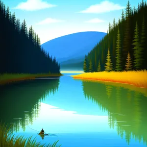 Serene Reflection: Majestic Lake Landscape with Tranquil Water and Sky