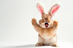 Adorable White Bunny Sitting in Studio Portrait