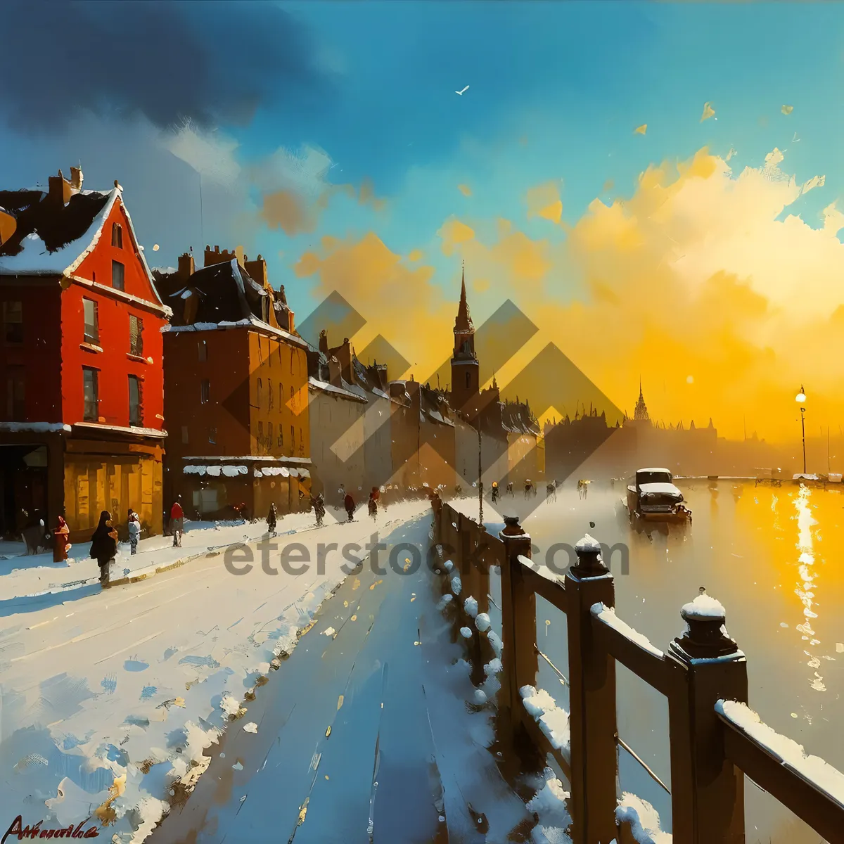 Picture of Winter Night Cityscape by the Water