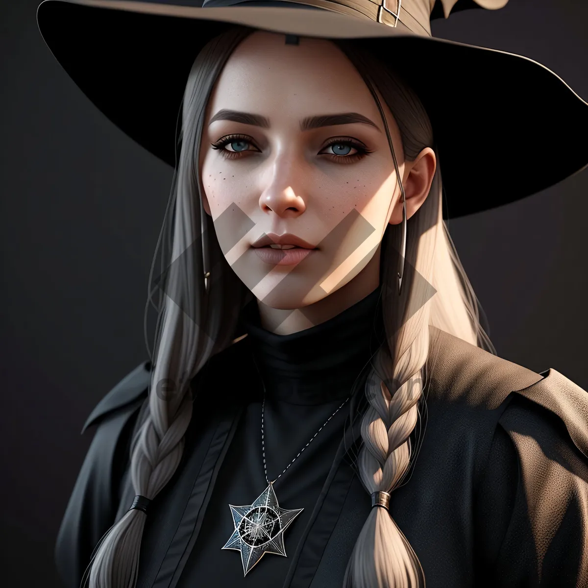 Picture of Stylish Lady in Black Cowboy Hat