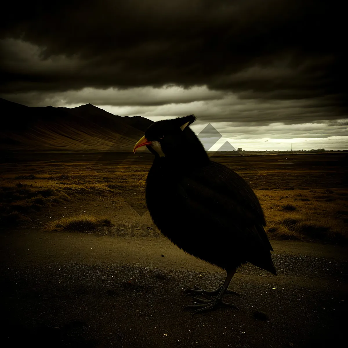 Picture of Coastal Sunset: Silhouette of Seabird at Dusk