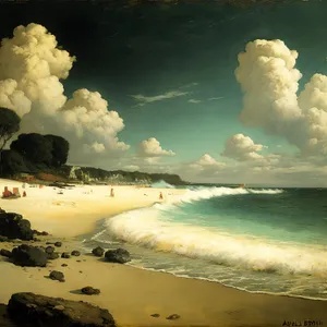Coastal Paradise: Serene Beachscape with Majestic Mountains