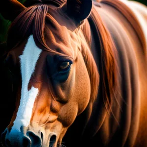 Brown Thoroughbred Stallion Grazing in Pasture