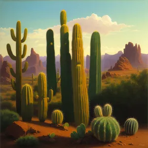 Desert Saguaro: Majestic Cacti in Skyline Landscape