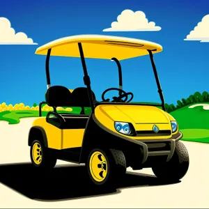 Golfer in a Car on Grass