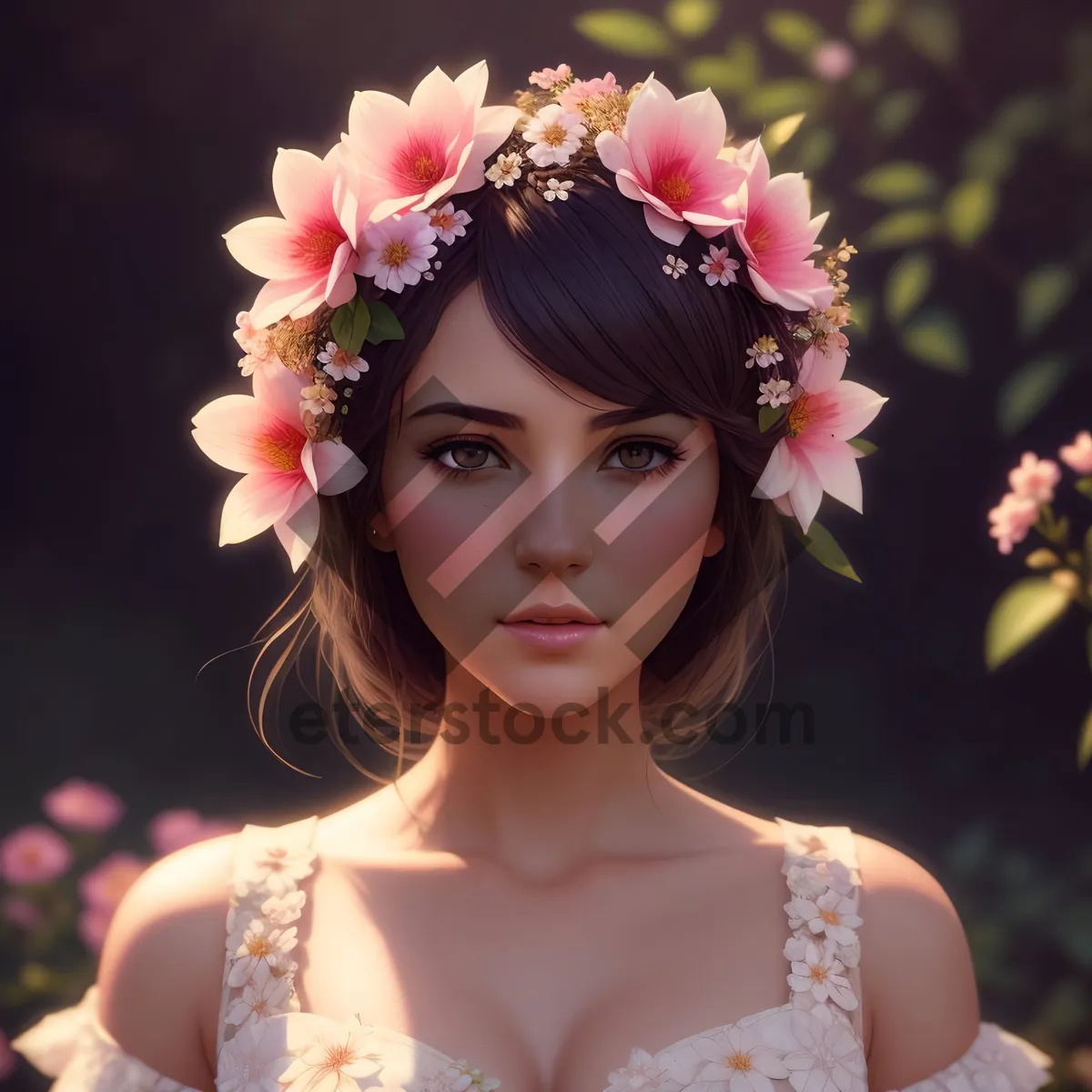 Picture of Regal Beauty: Elegant Princess with Flower Crown