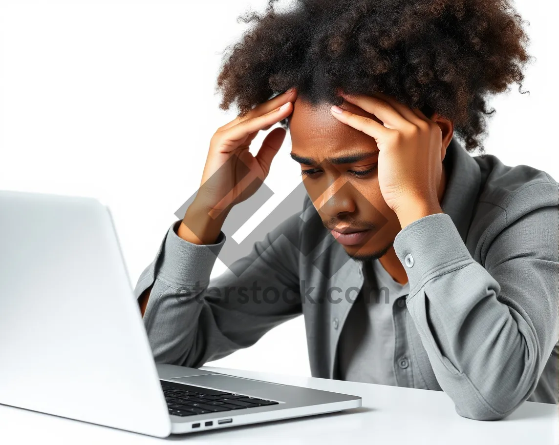 Picture of Confident businesswoman working on laptop in modern office.