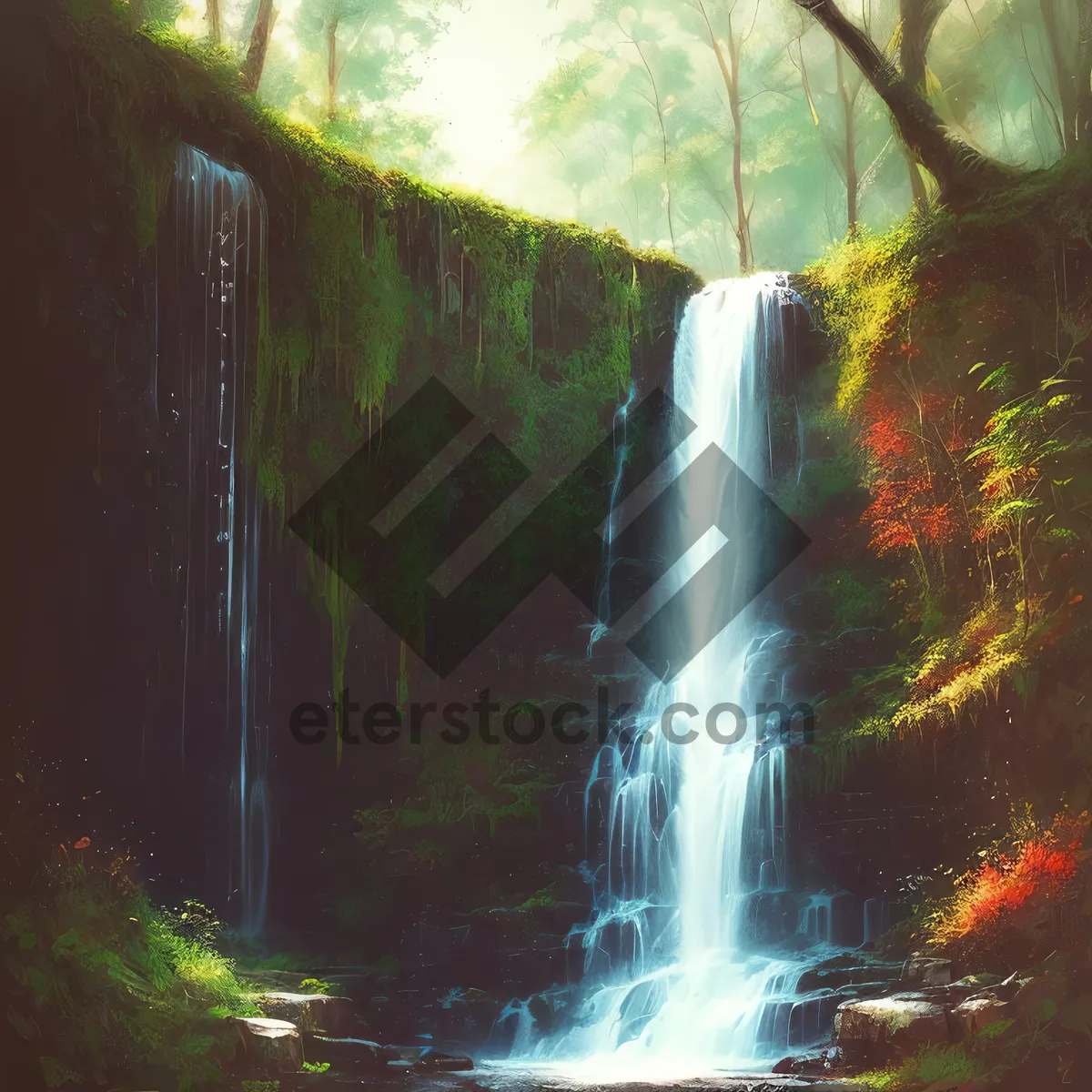 Picture of Serene Forest Waterfall in Majestic Park