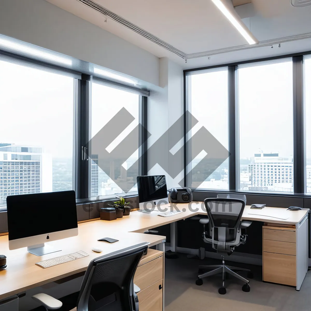 Picture of Modern office interior with luxury furniture and wood decor.