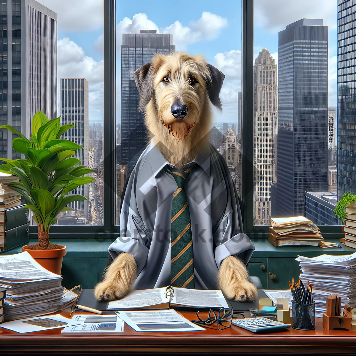 Picture of Irish Wolfhound Businessman Sitting In an Office