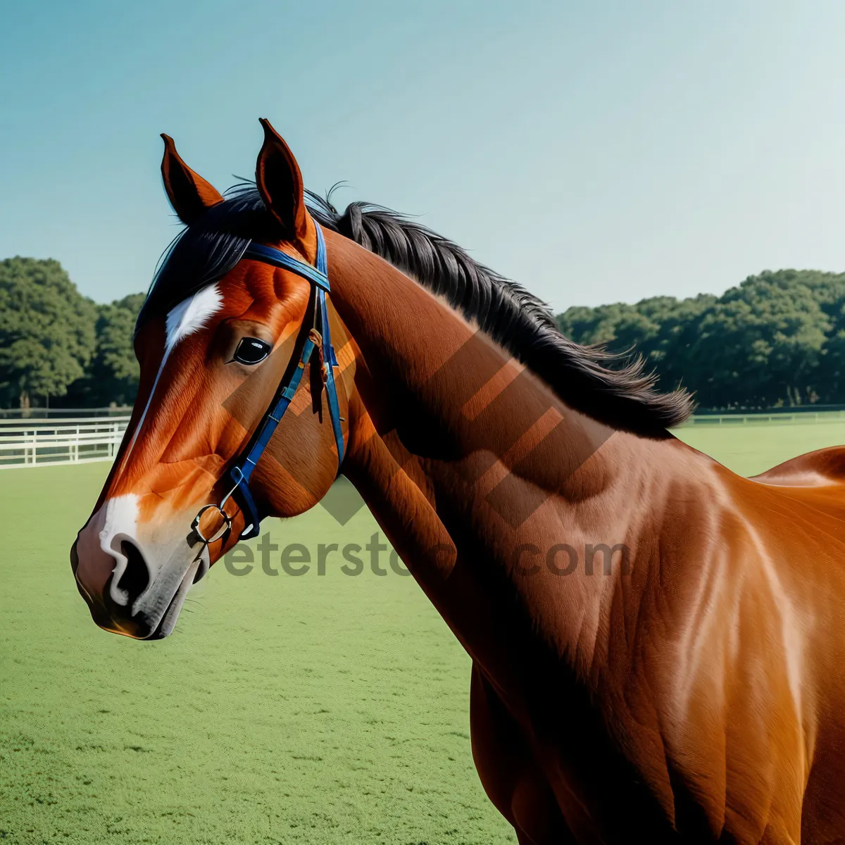 Picture of Rural Colt Portrait: Chestnut Stallion in Bridle