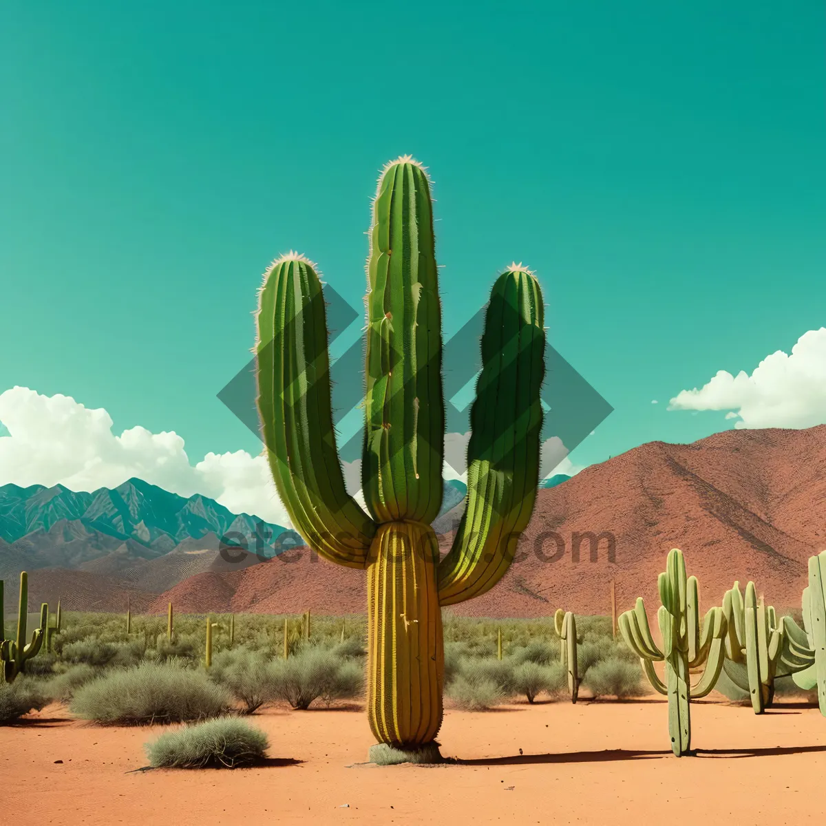 Picture of Desert Bliss: Majestic Saguaro in Skyline Landscape