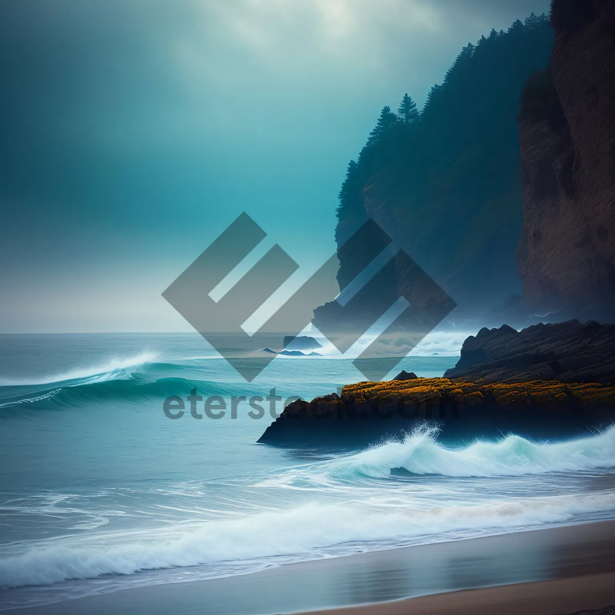 Picture of Serene Shoreline: Tranquil Beachscape Cascading with Waves