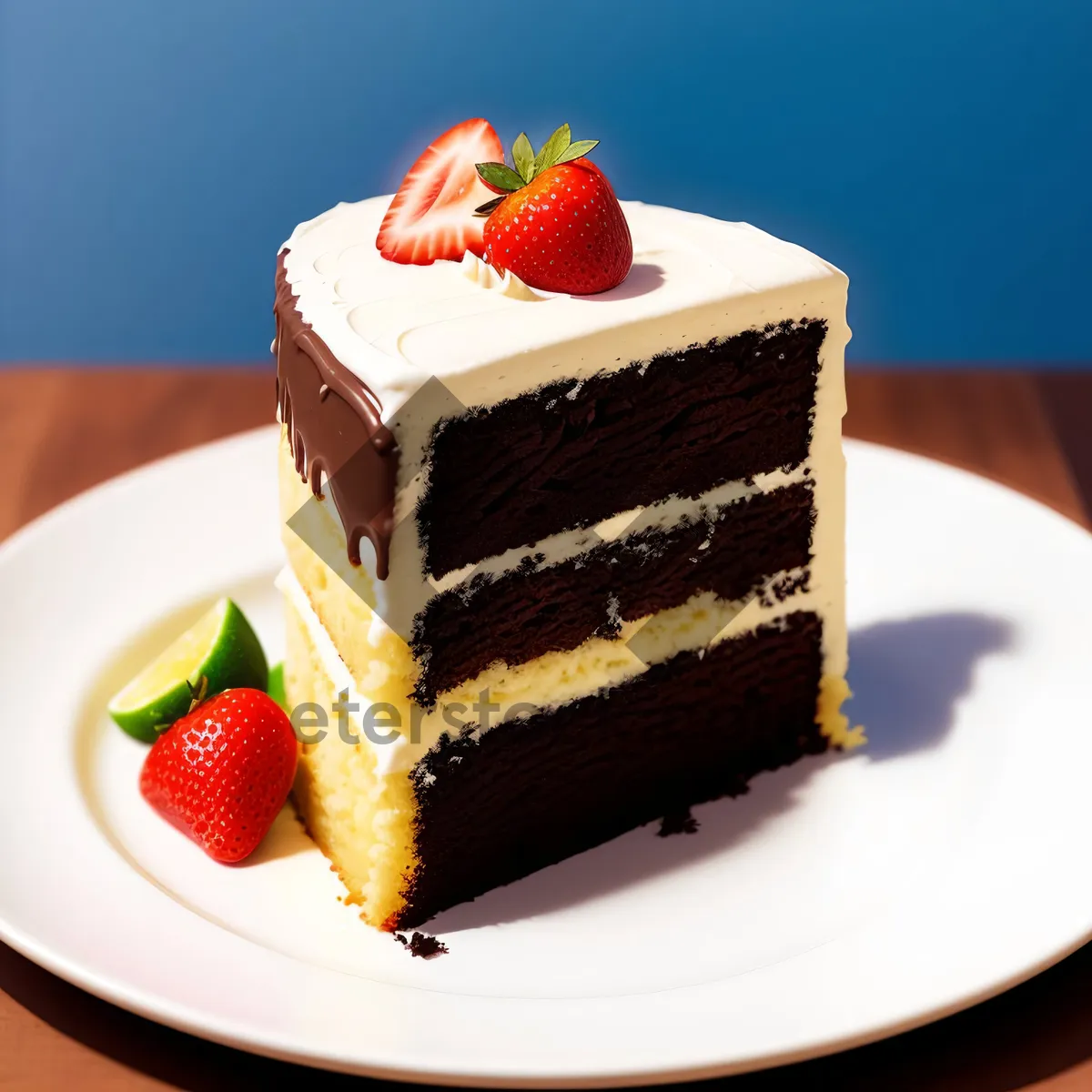 Picture of Delicious Berry Chocolate Cake with Fresh Berries and Cream