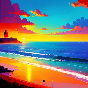 Tropical Sunset over Tranquil Bay: Beach Bliss