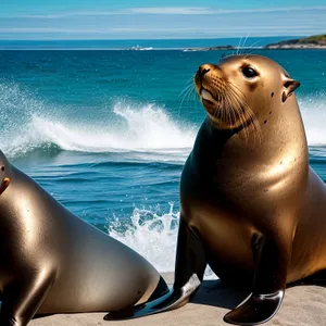 Playful Sea Lion Basking on Sandy Beach