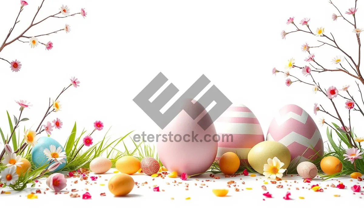 Picture of Colorful graphic design elements set with bunny and hen icons.