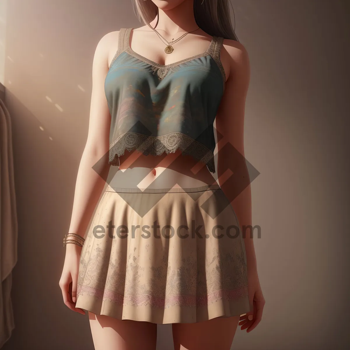 Picture of Sultry Brunette Poses in Stylish Mini Skirt