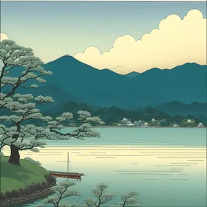 Seaside Serenity: Captivating Lakeside Landscape with Mountain Majesty