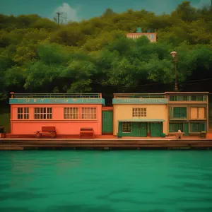 City skyline with ship in harbor overlooking water
