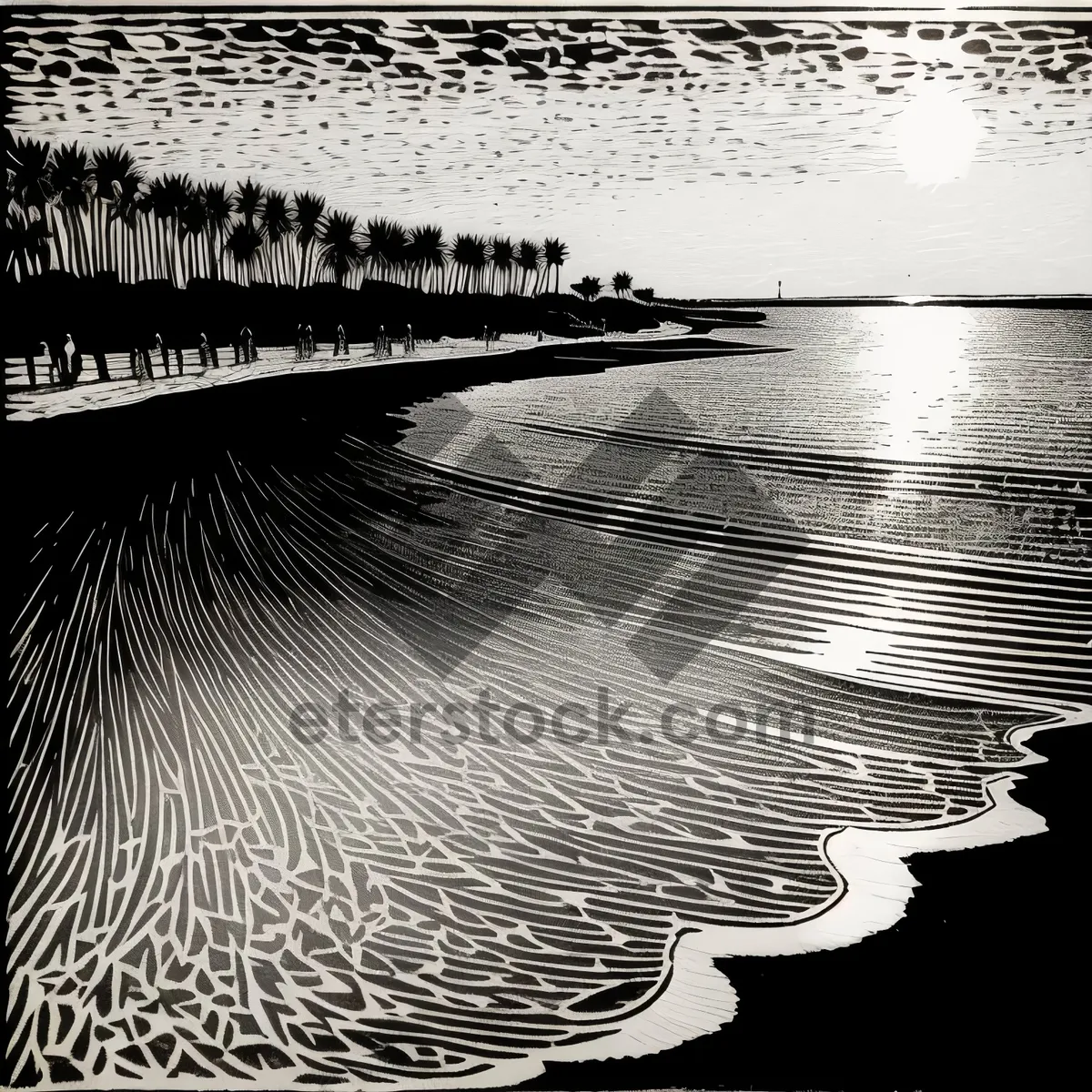 Picture of Sunset Reflection on Ocean's Cobwebbed Shore