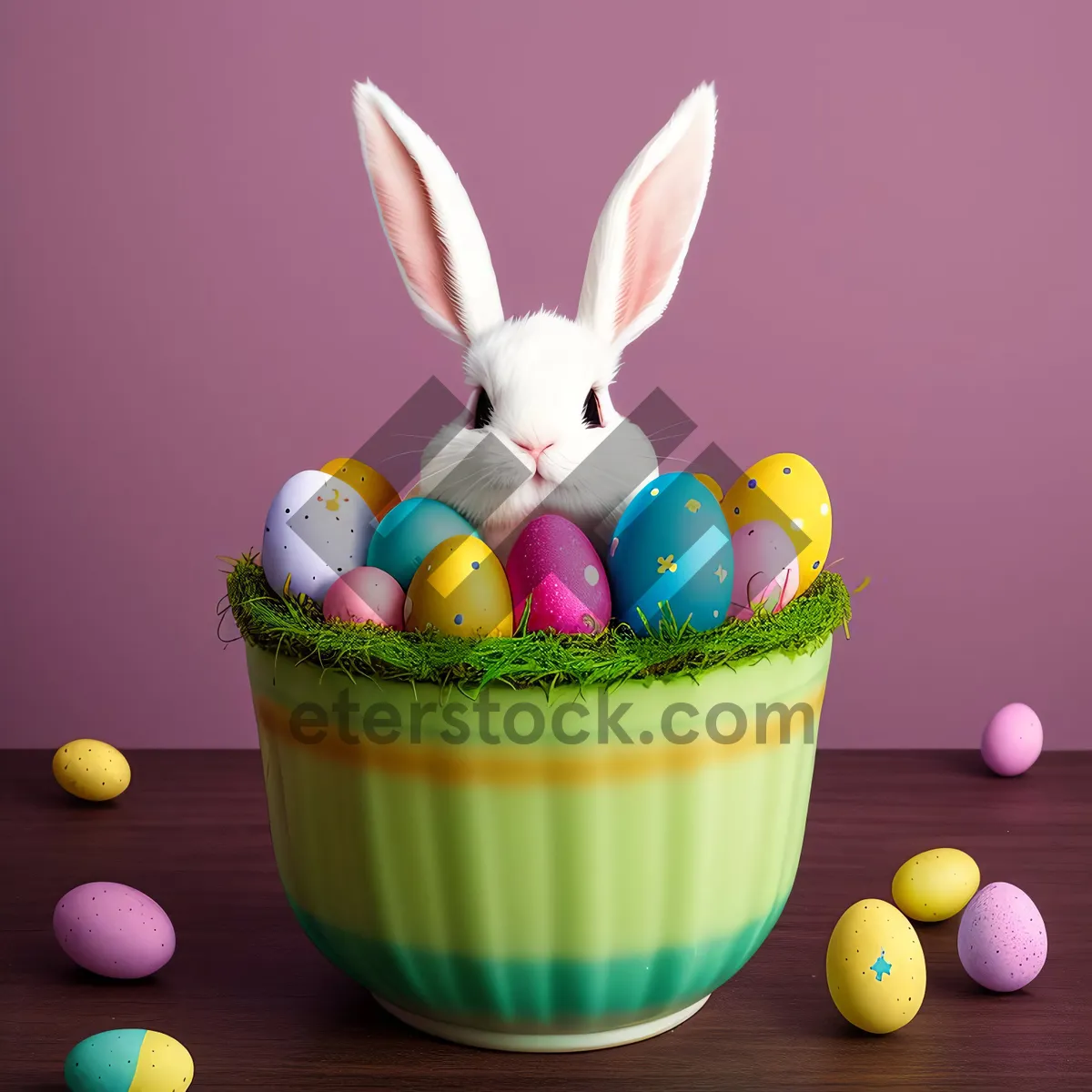 Picture of Colorful Easter Bunny Cupcake with Candle