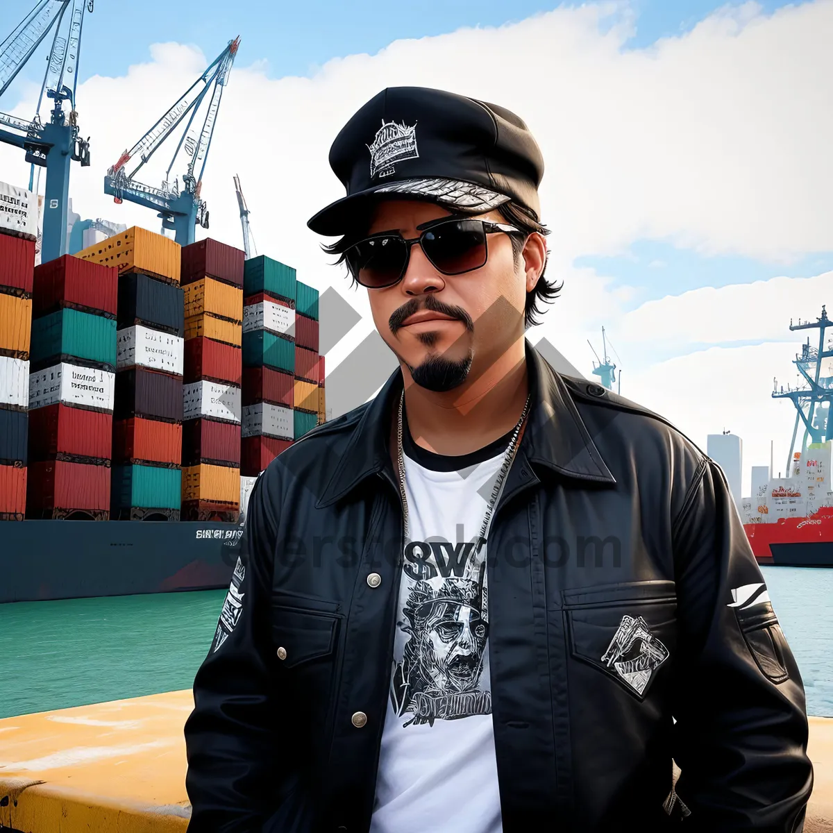 Picture of Happy Male Worker Smiling in Helmet and Sunglasses