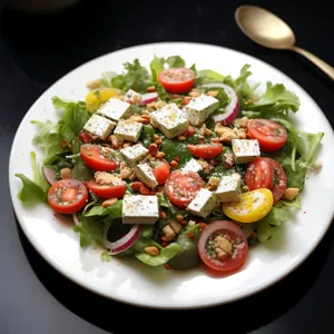 Delicious Gourmet Salad with Grilled Tomatoes and Cheese