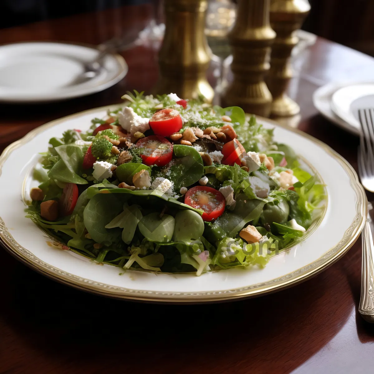 Picture of Gourmet vegetable salad with cheese and guacamole dip