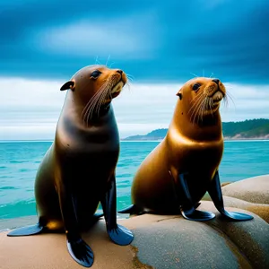 Wild Sea Lion basking on sandy beach