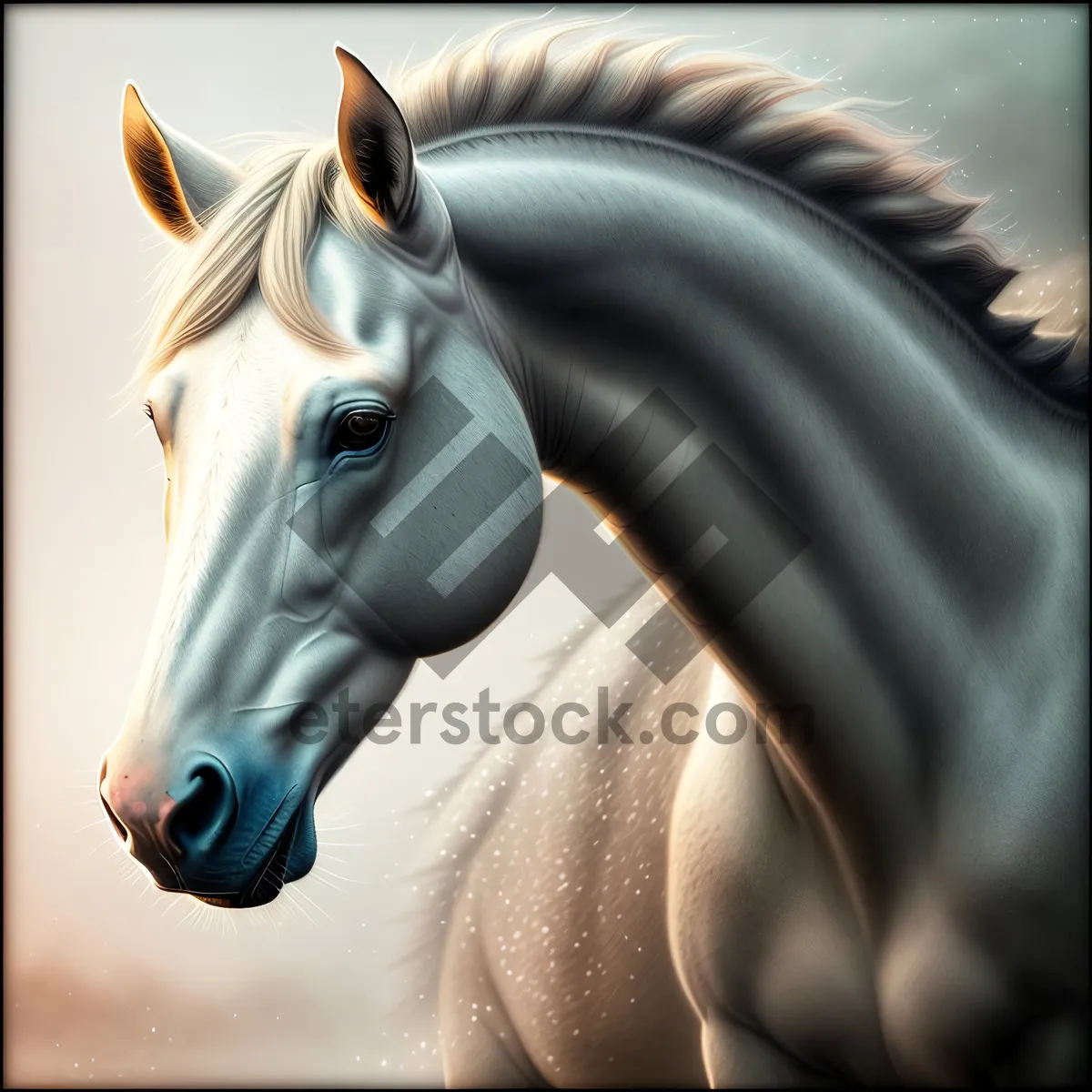 Picture of Wild Thoroughbred Stallion Portrait on Farm