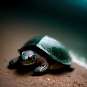 Slow and steady sea turtle in its shell