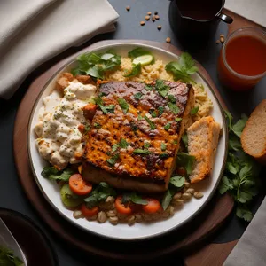 Healthy Plate of Fresh Vegetable Salad with Spicy Sauce