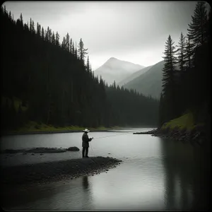 Serene Reflections: Majestic Lake and Mountain Landscape