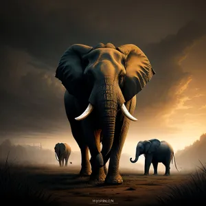 Sunset Safari: Majestic Wild Elephant in Savanna