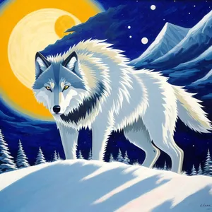 Winter Majesty: White Wolf Roaming Snowy Mountains