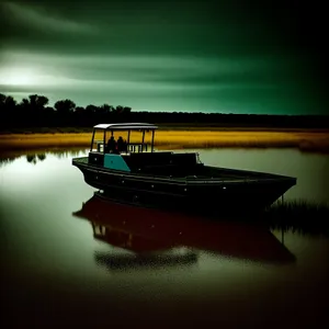 Sunset Speedboat on Reflective River