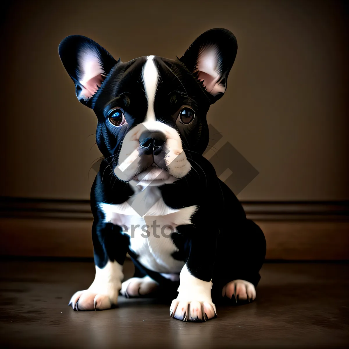 Picture of Adorable Terrier Bulldog Puppy Sitting in Studio Portrait