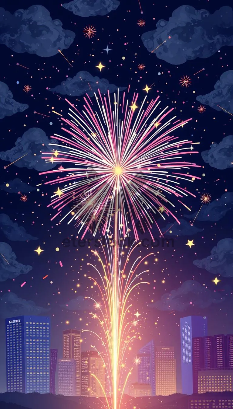 Picture of Colorful Firework Display in the Night Sky