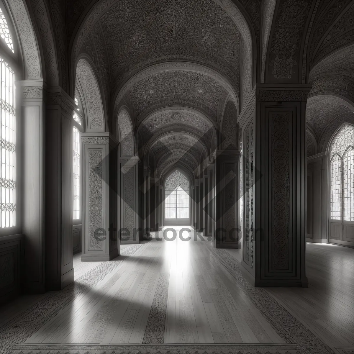 Picture of Ancient Cathedral's Majestic Interior with Stone Columns