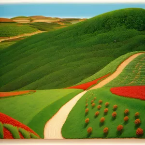 Serene countryside landscape with rolling green hills.