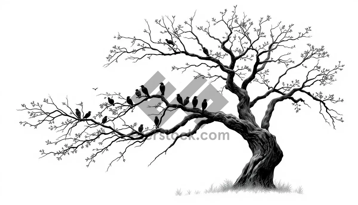 Picture of Silhouette of Oak Tree against Sky with Branches