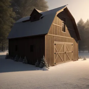 Rustic Winter Farmhouse nestled amidst snowy trees