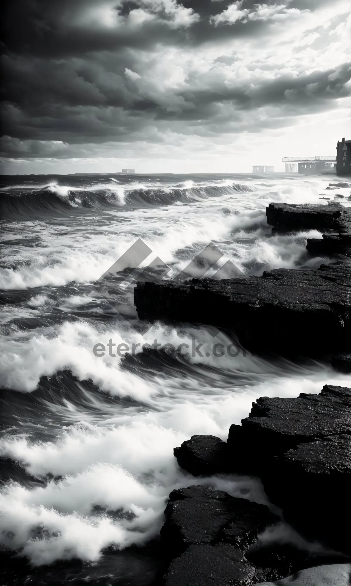 Picture of Tropical Sunset Beach Scenery - Waves and Rocks