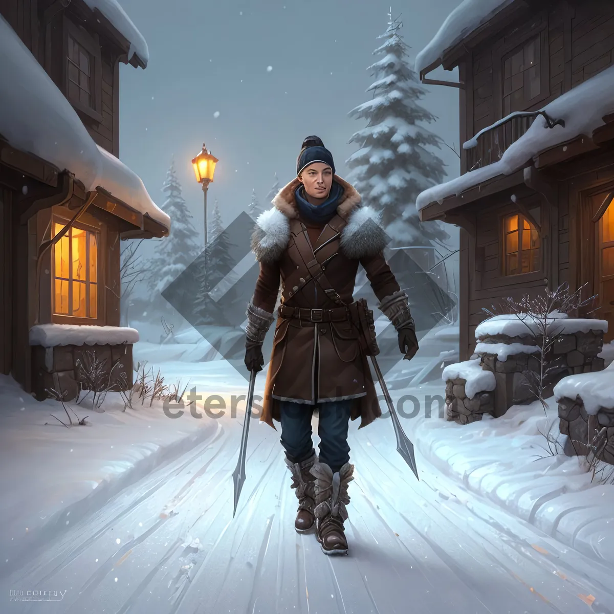 Picture of Active Man Skiing in Winter Wonderland