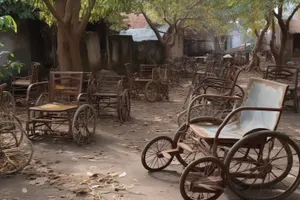 Vintage wheelchair on wheels: outdated yet charming transport.